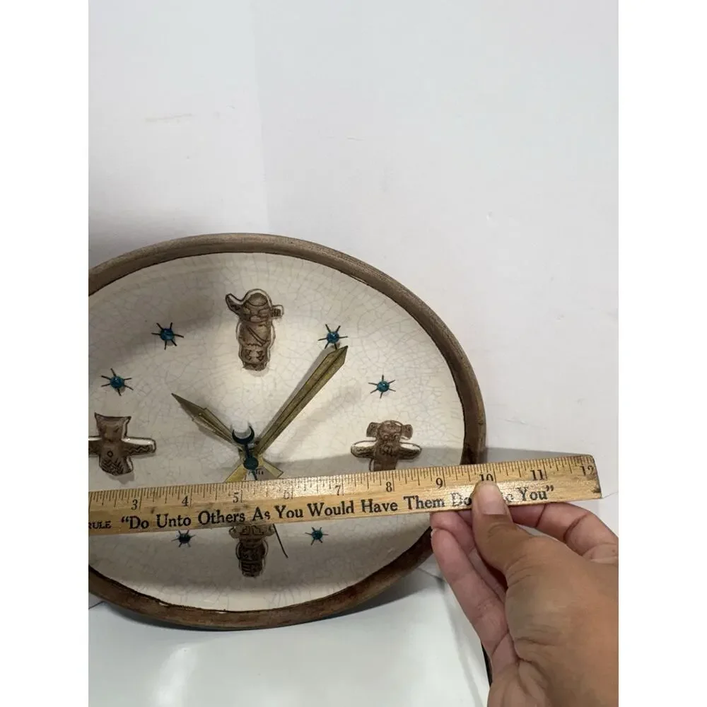Vintage Signed Gatti Ceramic Native American Tribal Inspired Electric Wall Clock